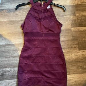 Sparkly Maroon Haltered Mini Dress